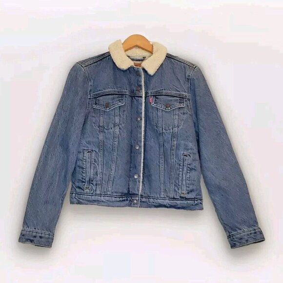 Levi's Jackets & Blazers - Levi's Women Size Large Original Denim Sherpa Trucker Jacket Medium Wash Western